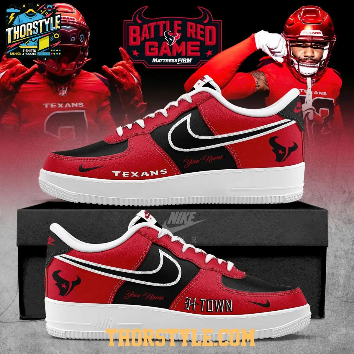 Houston Texans Battle Red Game 2025 Personalized Air Force 1 Shoes