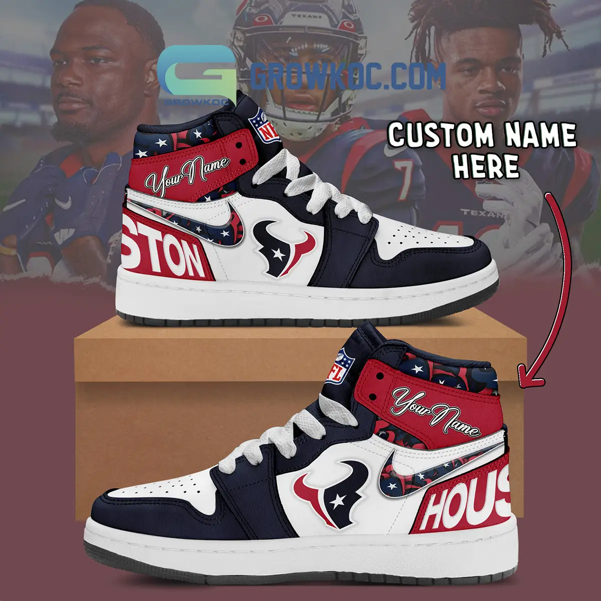 Houston Texans Personalized Air Jordan 1 High Top Shoes Sneakers Houston Texans Personalized Air Jordan 1 High Top Shoes Sneakers - Image 1
