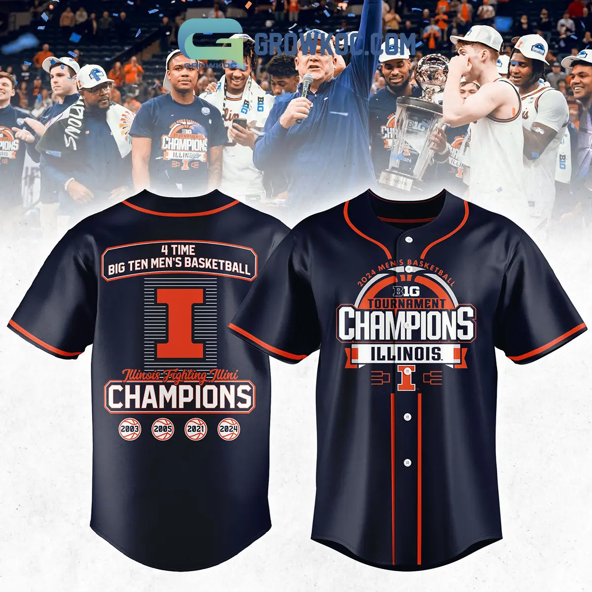 Illinois Fighting Illini 4 Times Big Ten Men's Basketball Champions Baseball Jersey