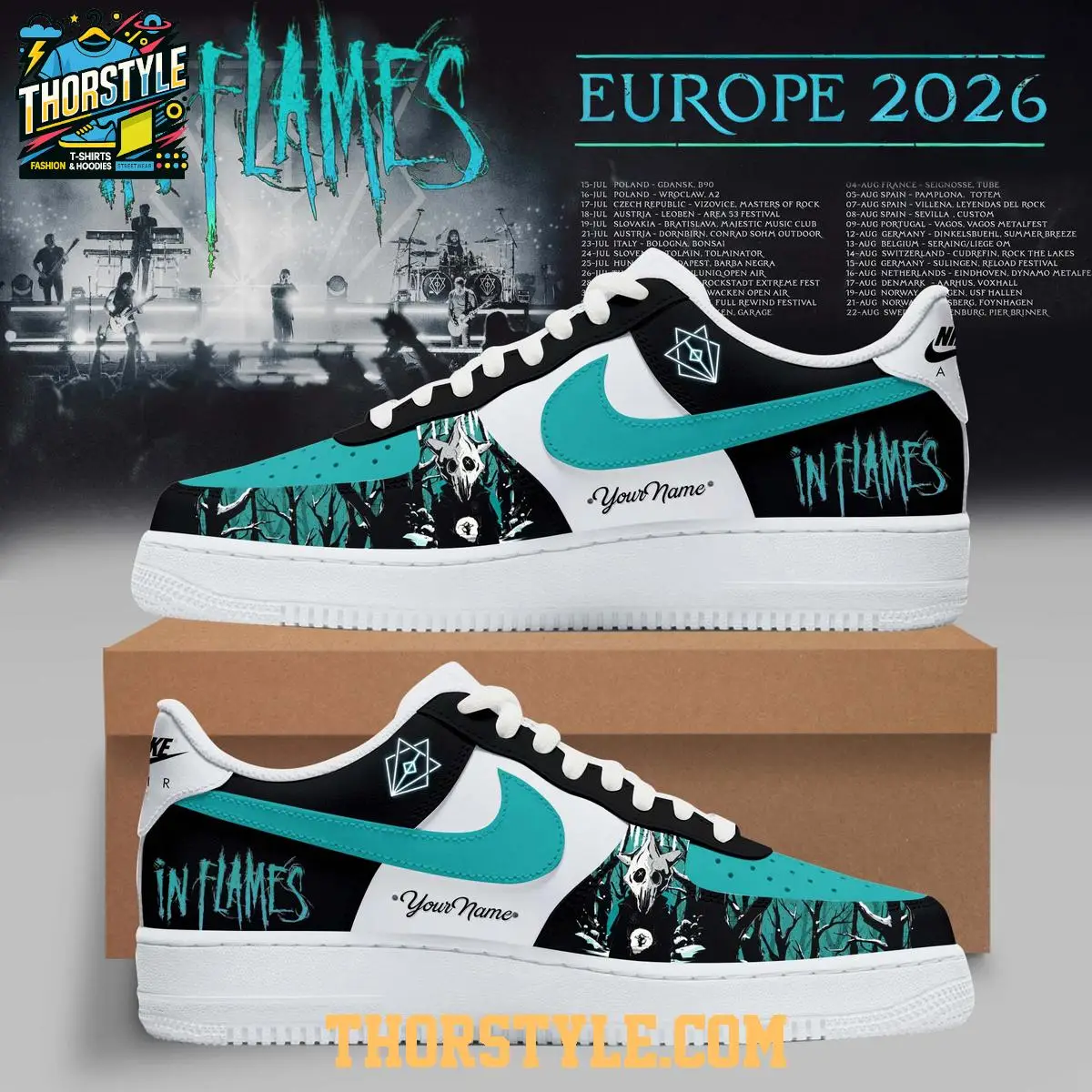 In Flames Europe Tour 2026 Celebrating Personalized Air Force 1 Shoes