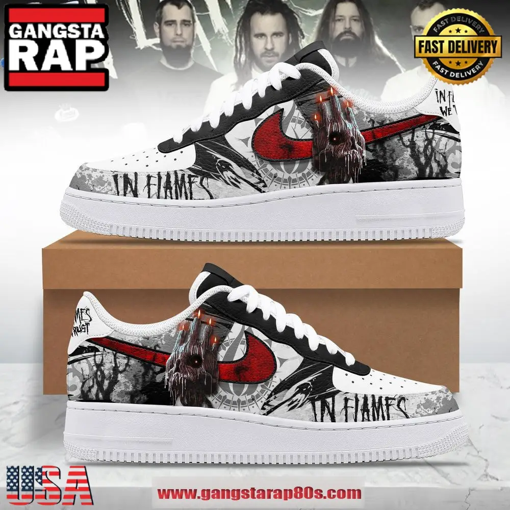 In Flames We Trust Limited Edition Air Force 1 Running Sneakers Shoes In Flames We Trust Limited Edition Air Force 1 Running Sneakers Shoes - Image 1