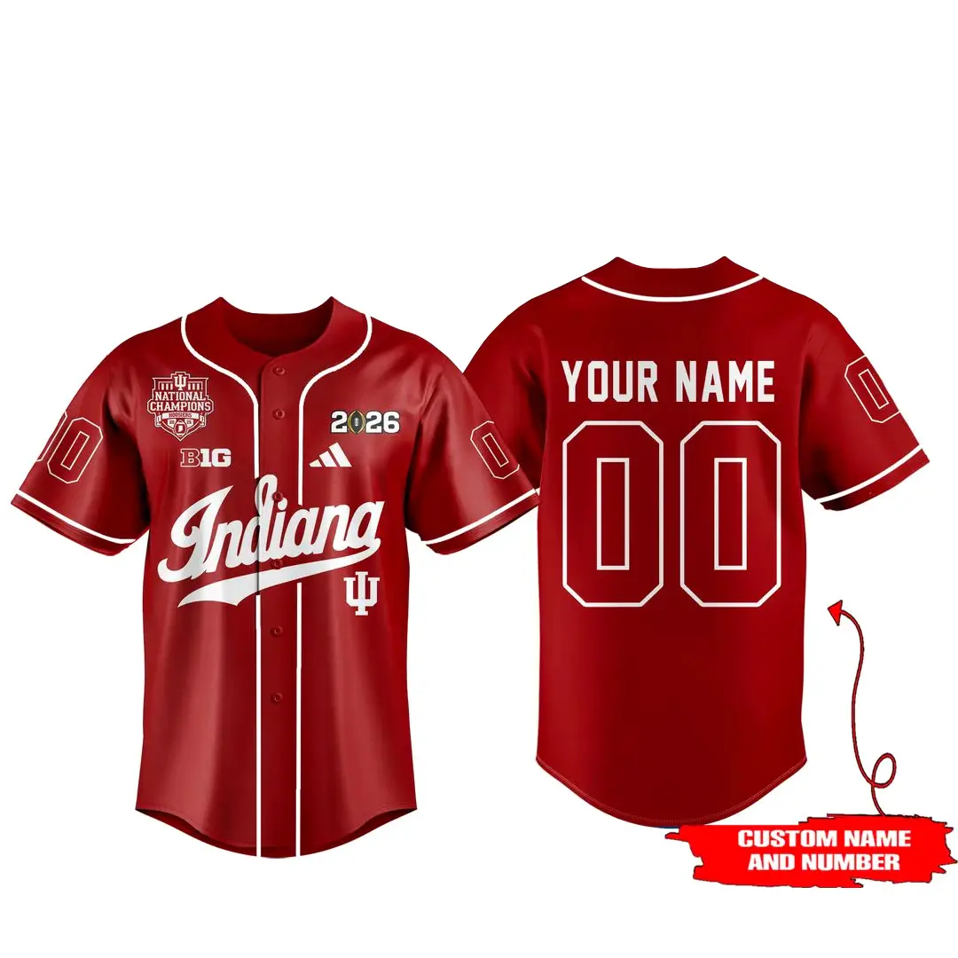 Indiana Hoosiers National Champions Red Custom Name and Number Baseball Jersey - Tazila