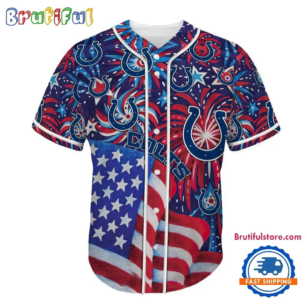 Indianapolis Colts USA Flag Independence Day Baseball Jersey, Sport Team 4th of July Jersey