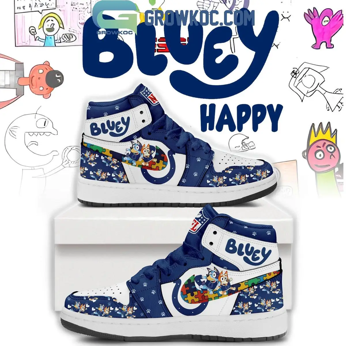 Indianapolis Colts x Bluey Autism Air Jordan 1 Shoes