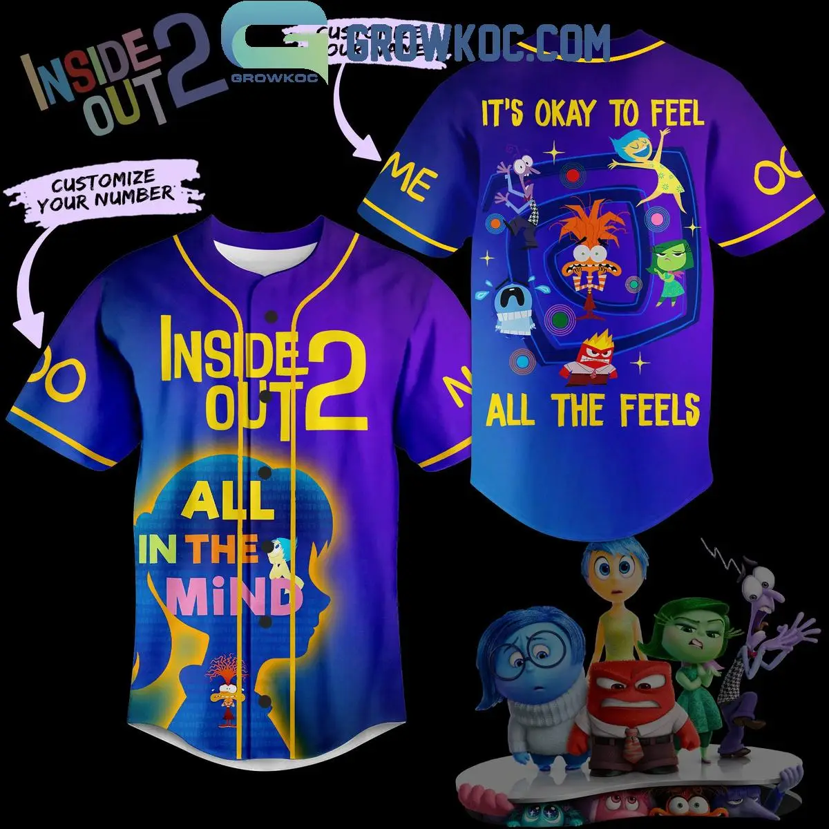 Inside Out 2 It's Okay To Feel All The Feels Personalized Baseball Jersey
