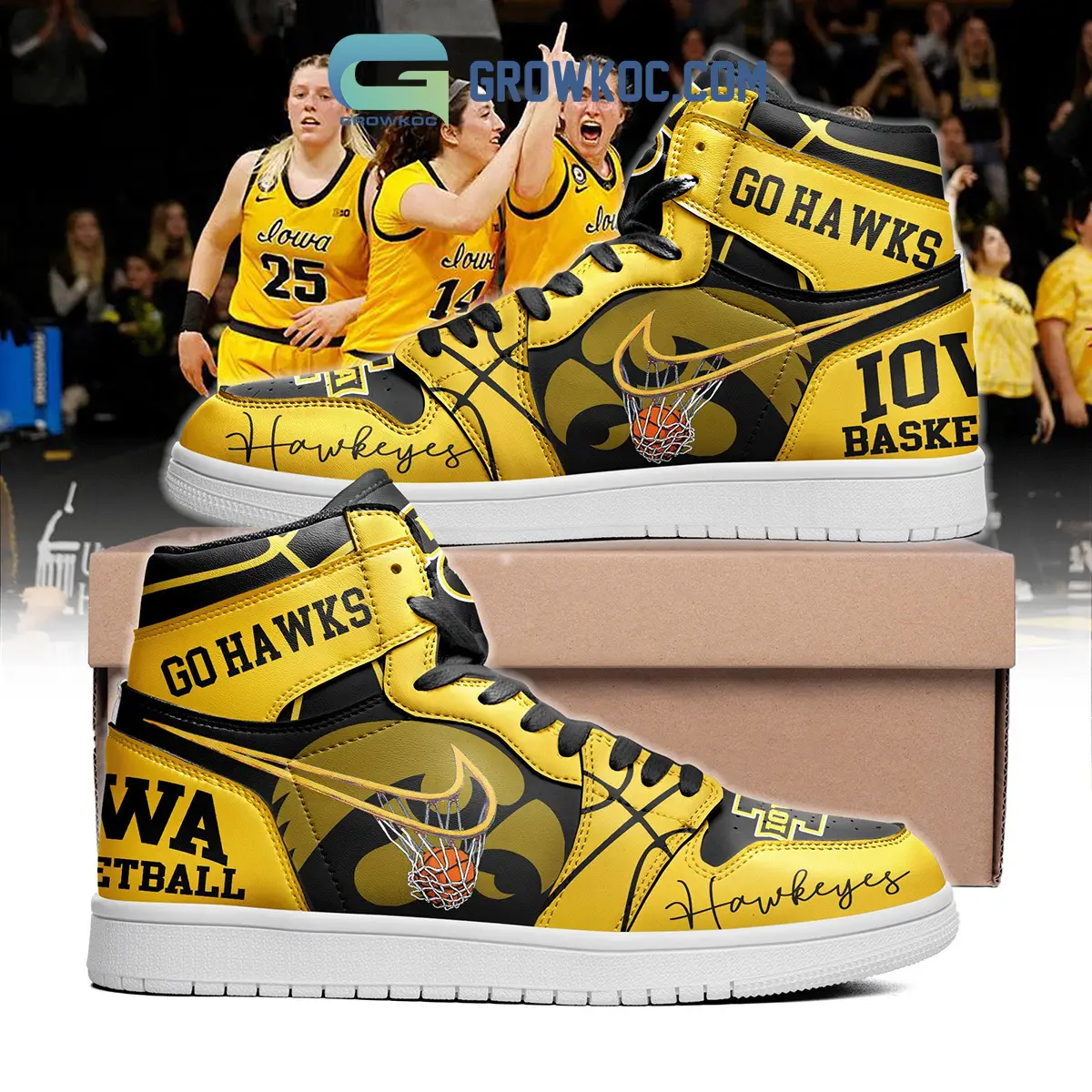 Iowa Hawkeyes Basketball Go Hawks Air Jordan 1 Shoes Iowa Hawkeyes Basketball Go Hawks Air Jordan 1 Shoes - Image 1