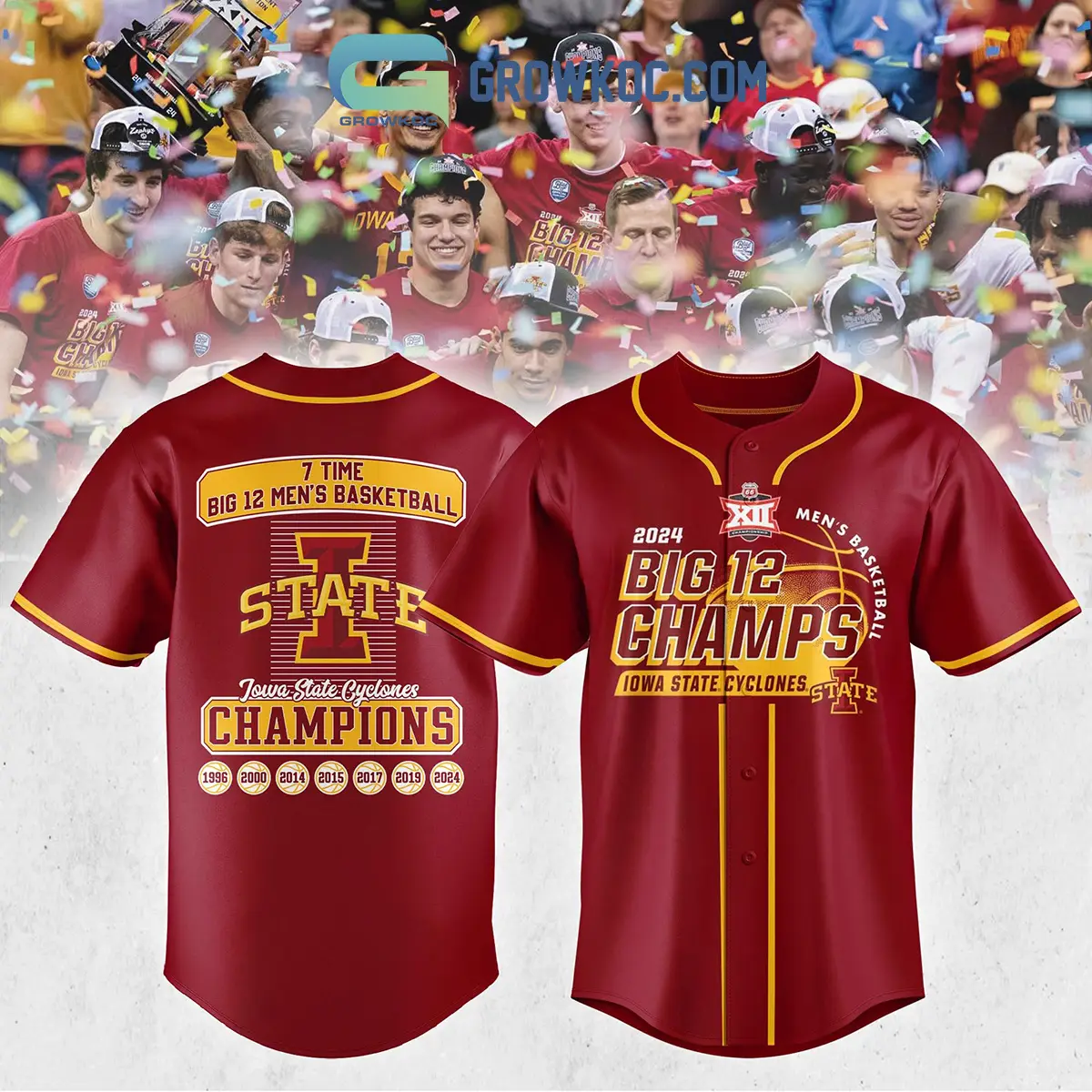Iowa State Cyclones 2024 Big 12 Men's Basketball Champions 7 Times Baseball Jersey