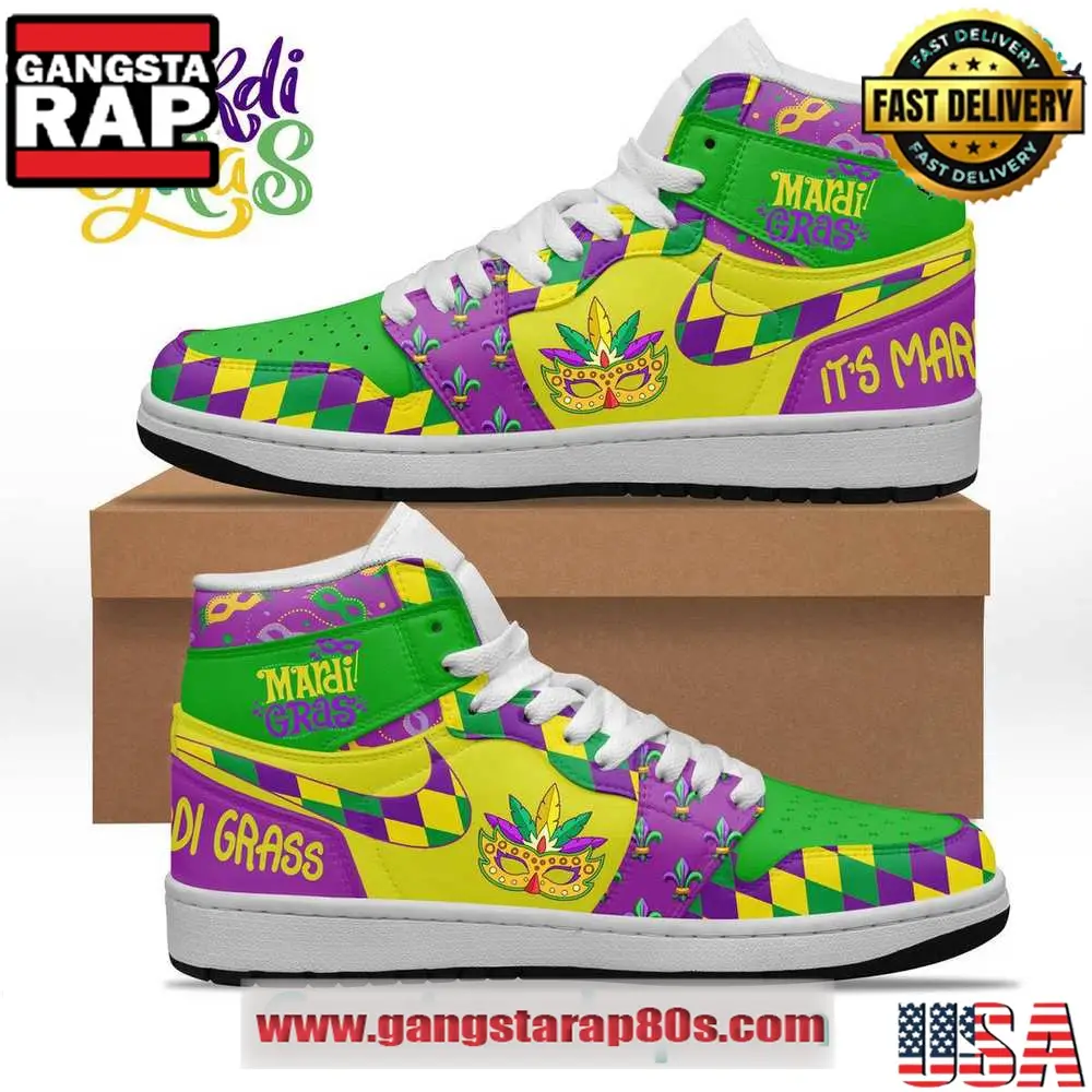 It’s Mardi Gras Limited Edition Air Jordan 1 Sneakers Shoes It’s Mardi Gras Limited Edition Air Jordan 1 Sneakers Shoes - Image 1