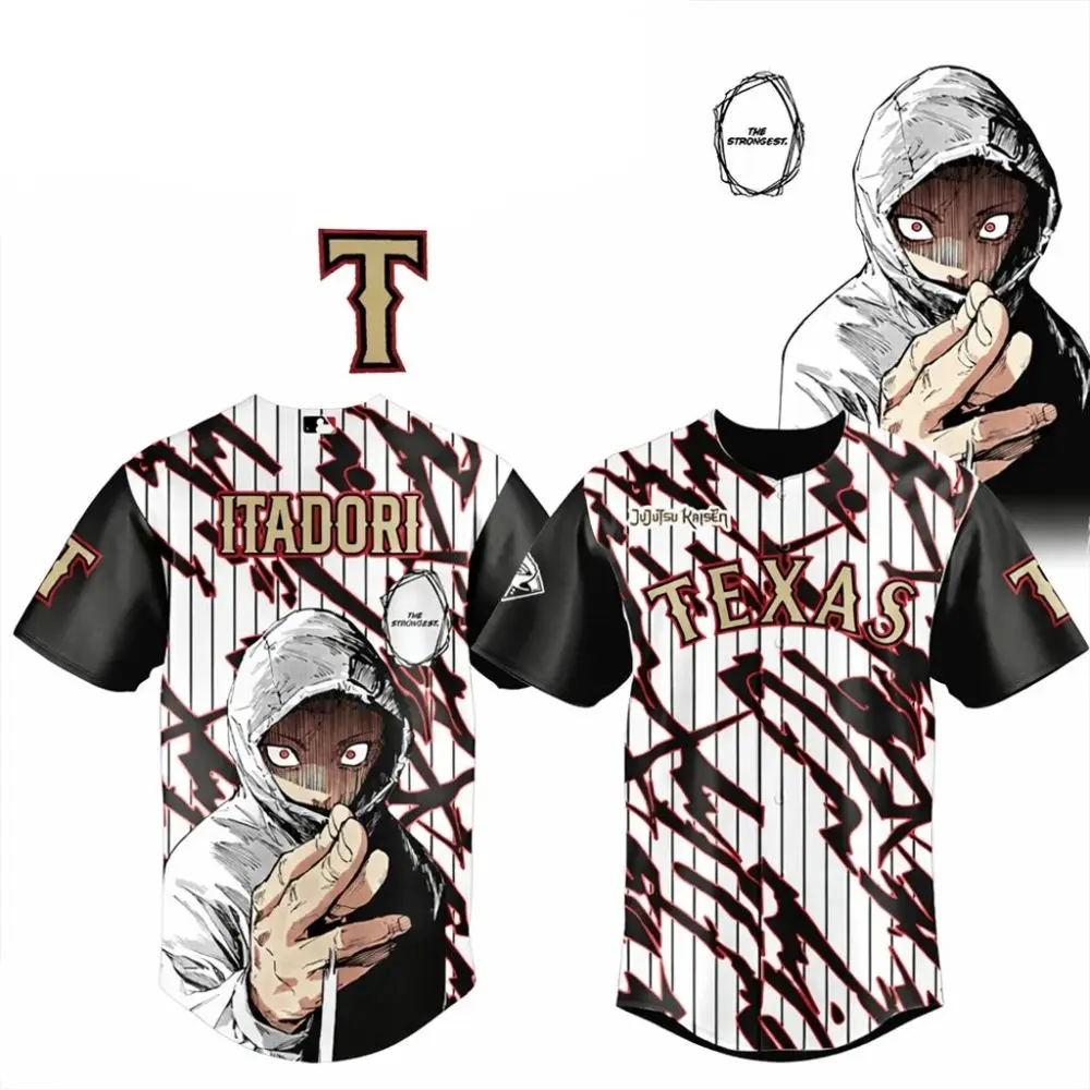Itadori Texas Rangers Jujutsu Kaisen 2026 Jersey Rangers Merch Gifts For Baseball Lovers