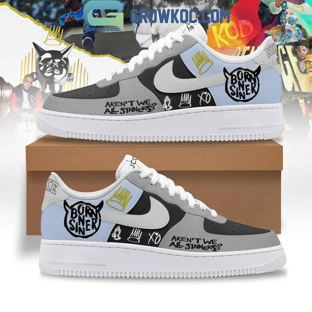 J.Cole Aren't We All Sinners Born Sinner Air Force 1 Shoes J.Cole Aren't We All Sinners Born Sinner Air Force 1 Shoes - Image 1