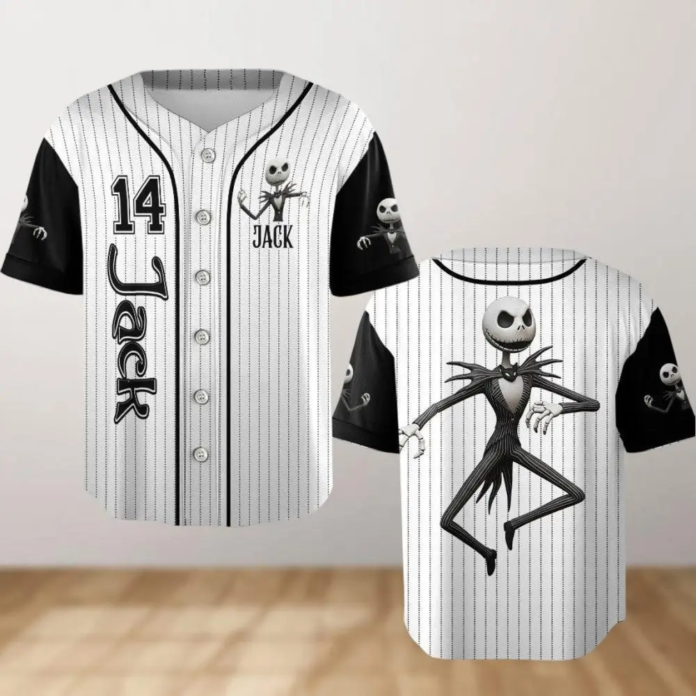 Jack Skellington Baseball Jersey - Striped Gothic Style Sports Shirt For Fans