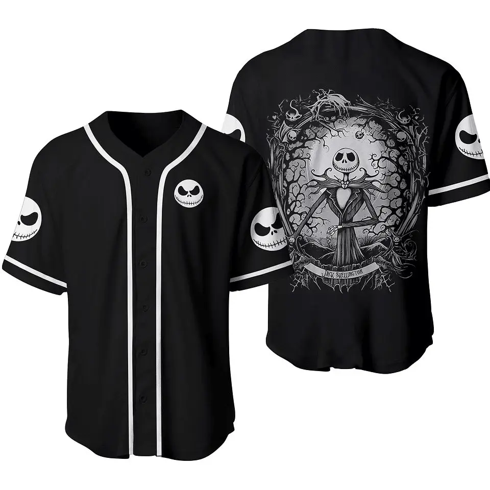 Jack Skellington Black Baseball Jersey – Halloween Themed Fan Apparel