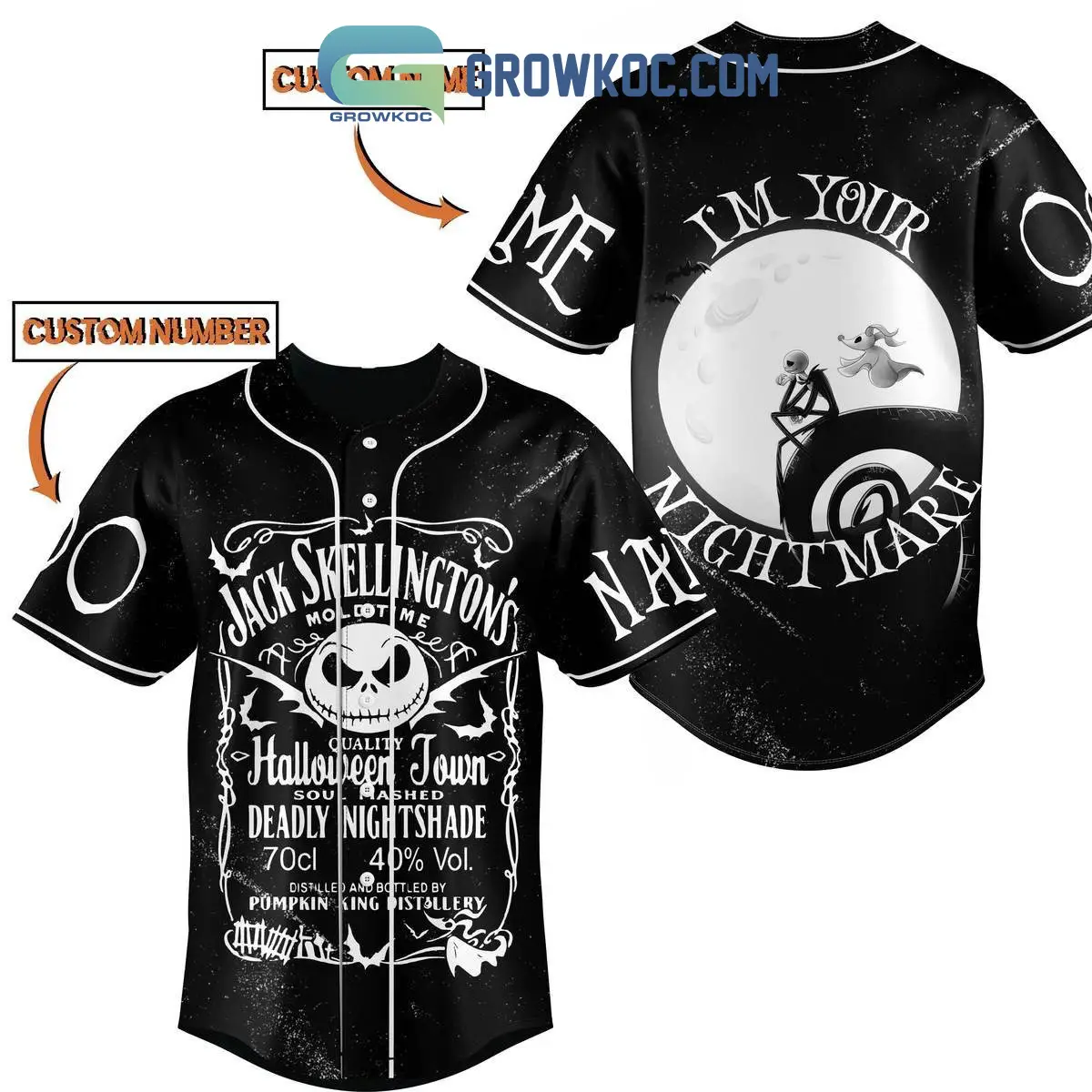Jack Skellington's I'm Your Nightmare Halloween Town Personalized Baseball Jersey