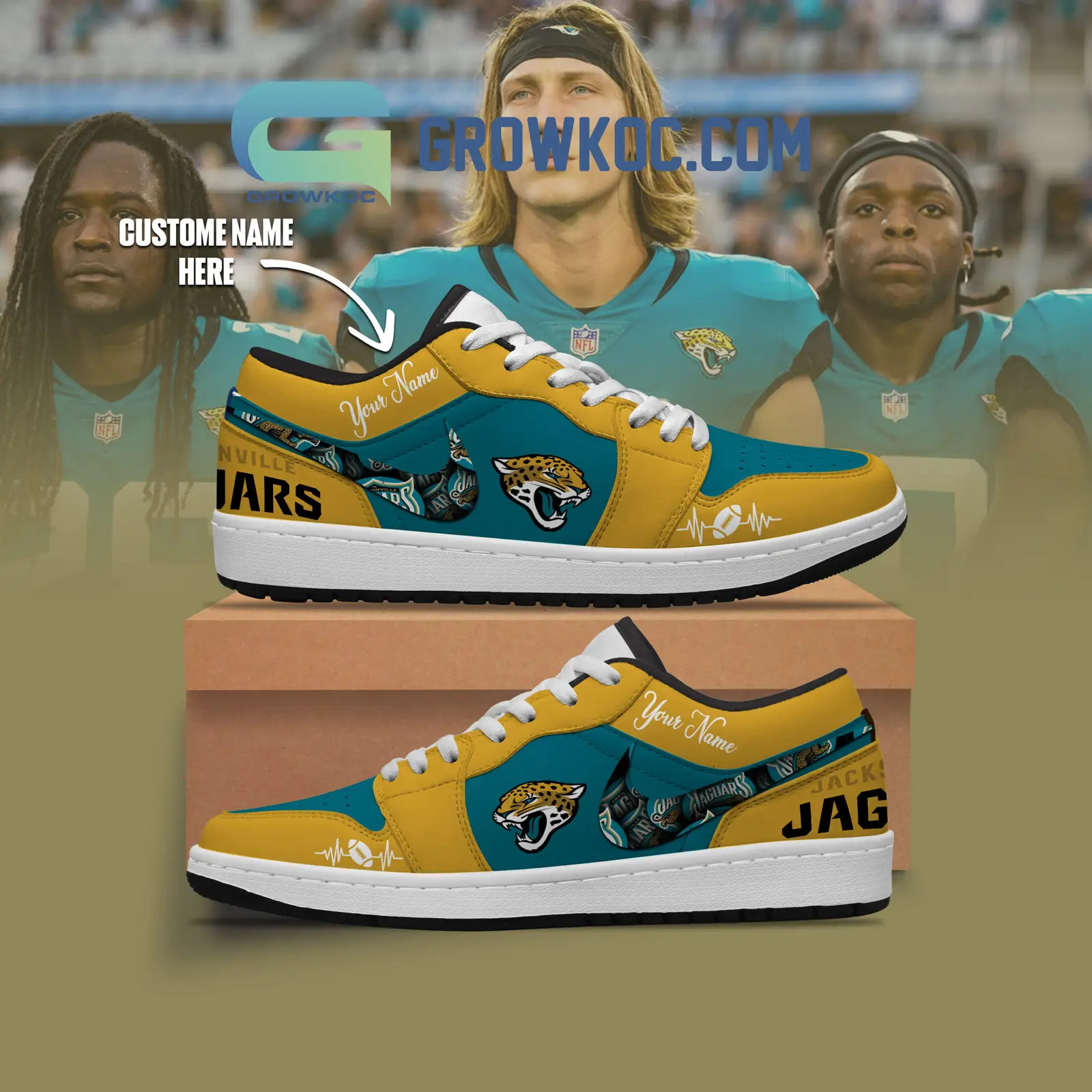 Jacksonville Jaguars NFL Personalized Air Jordan 1 Shoes Jacksonville Jaguars NFL Personalized Air Jordan 1 Shoes - Image 1