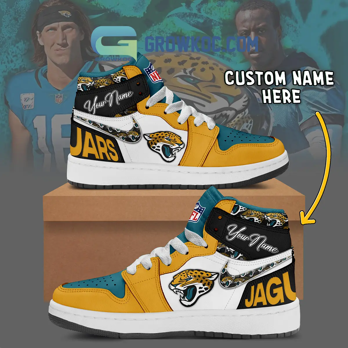 Jacksonville Jaguars Personalized Air Jordan 1 High Top Shoes Sneakers