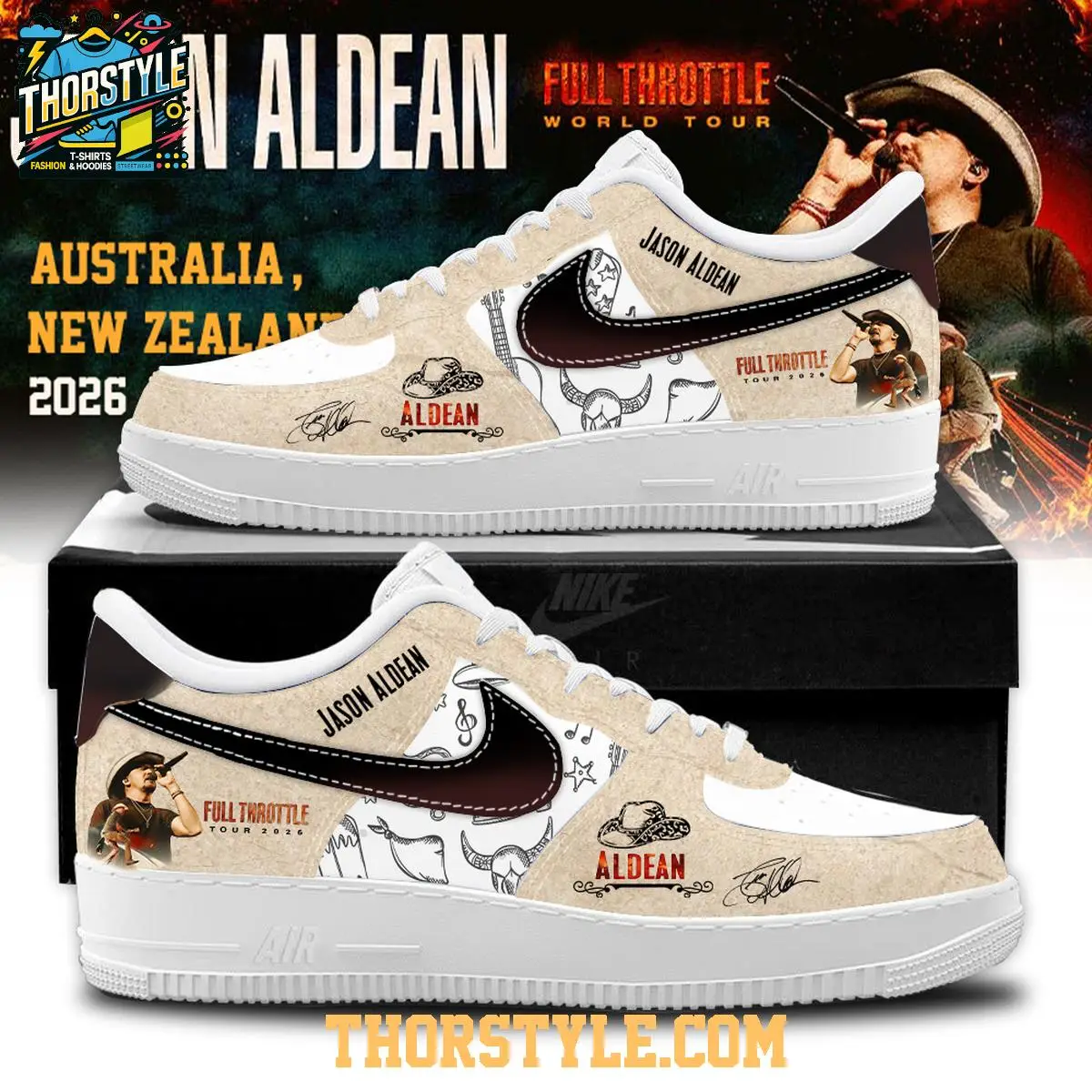 Jason Aldean Full Throttle World Tour 2026 Personalized Air Force 1 Shoes Jason Aldean Full Throttle World Tour 2026 Personalized Air Force 1 Shoes - Image 1
