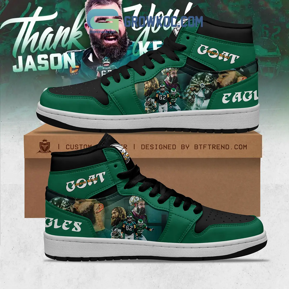 Jason Kelce Philadelphia Eagles Thank You Air Jordan 1 Shoes
