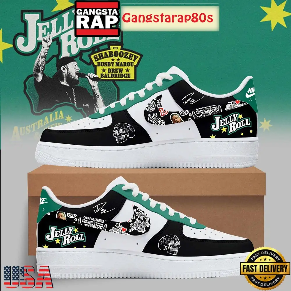 Jelly Roll Down Under 2025 Black Air Force 1 Running Sneakers Shoes Jelly Roll Down Under 2025 Black Air Force 1 Running Sneakers Shoes - Image 1