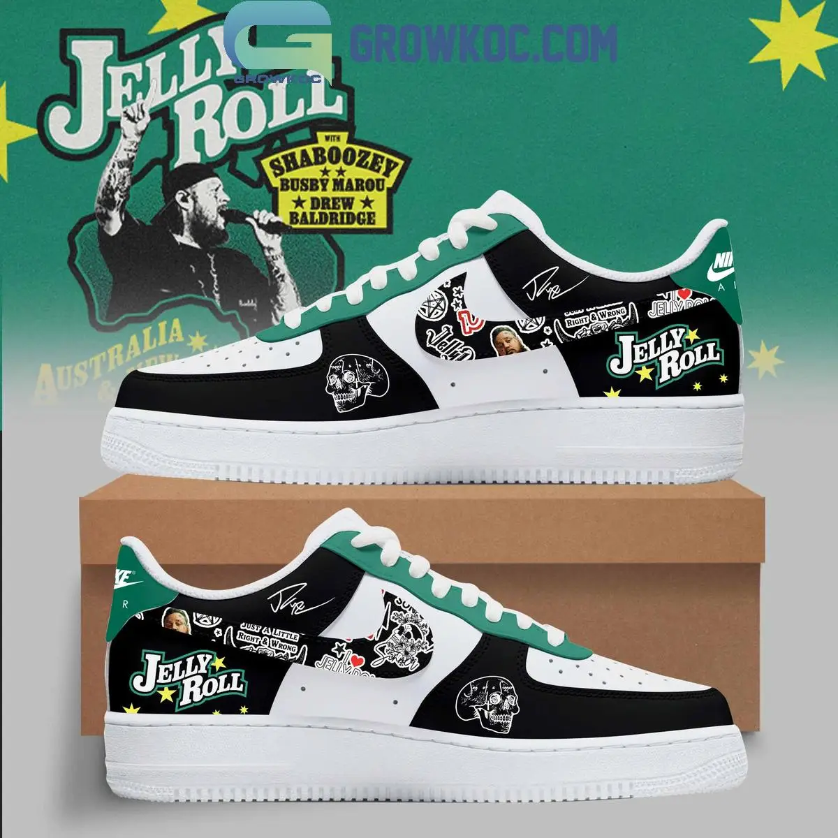 Jelly Roll Down Under 2025 Black Air Force 1 Shoes