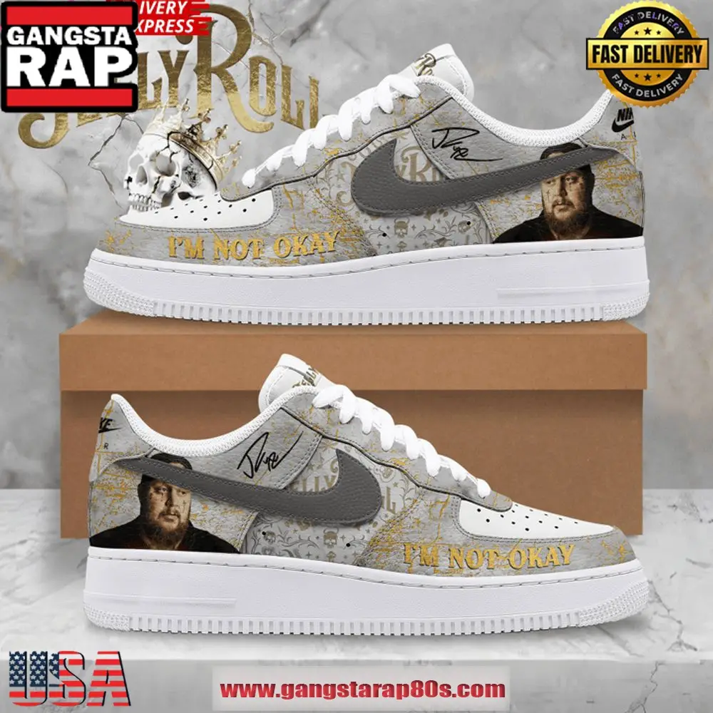 Jelly Roll I’m Not Okay Limited Edition Air Force 1 Running Sneakers Shoes Jelly Roll I’m Not Okay Limited Edition Air Force 1 Running Sneakers Shoes - Image 1