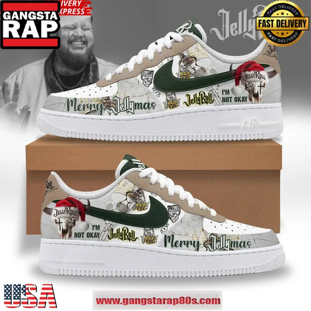 Jelly Roll Merry Christmas Limited Edition Air Force 1 Running Sneakers Shoes Jelly Roll Merry Christmas Limited Edition Air Force 1 Running Sneakers Shoes - Image 1