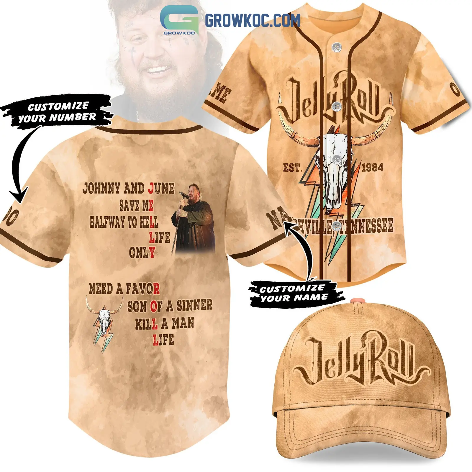 Jelly Roll Nashville Tennessee EST 1984 Personalized Baseball Jersey