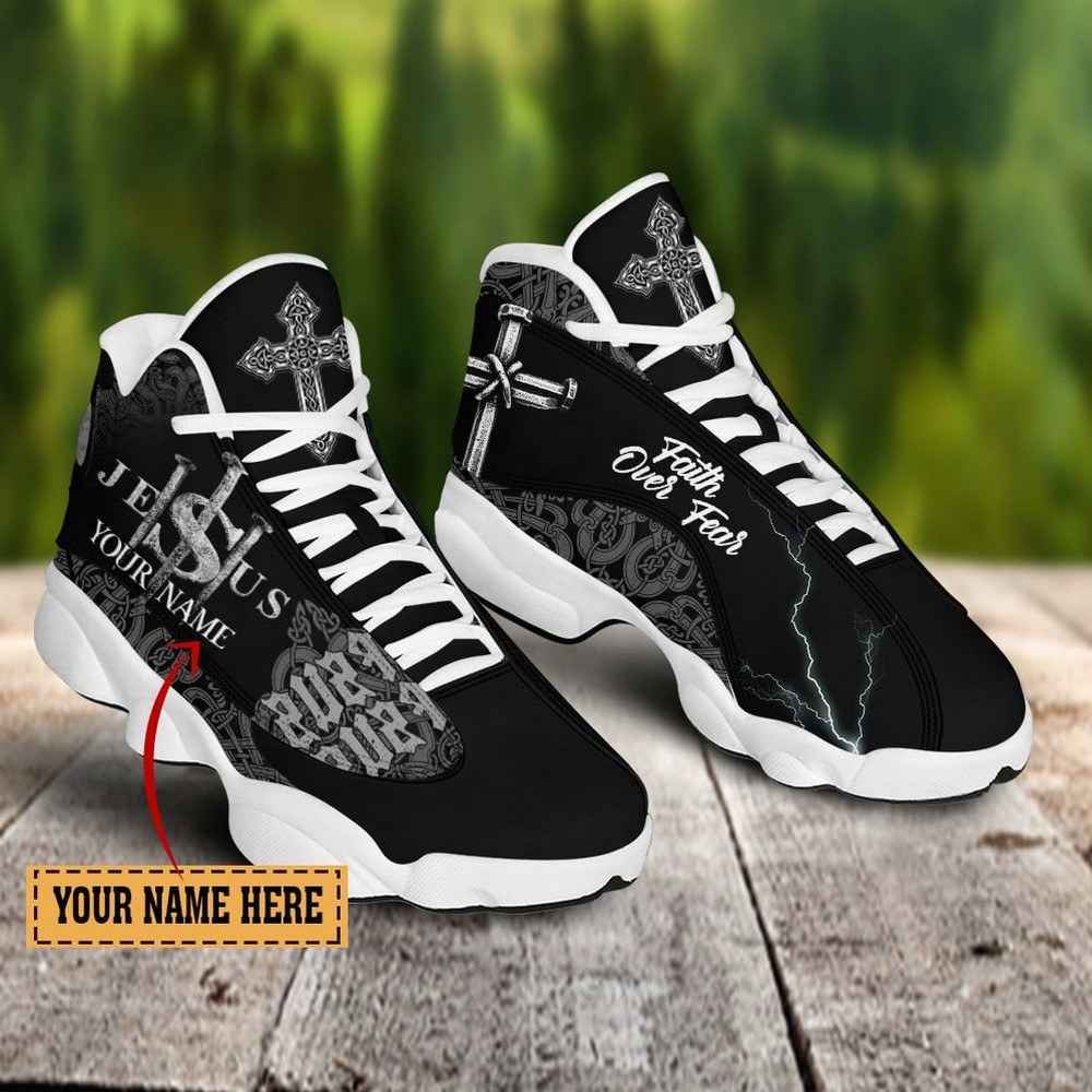 Jesus Faith Over Fear Black Pattern Personalized JD13 Shoes