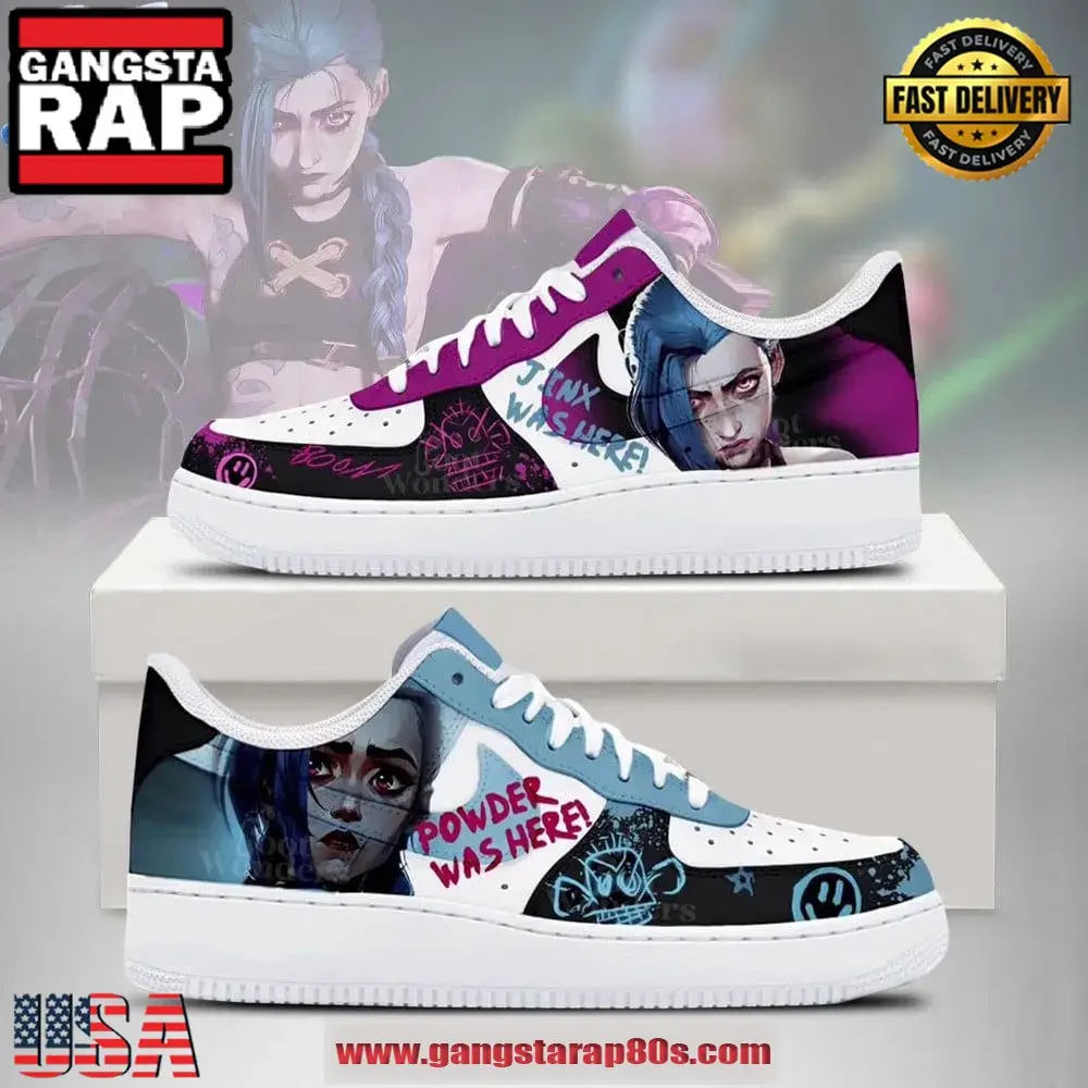 Jinx Powder Was Here Arcane Limited Edition Air Force 1 Running Sneakers Shoes Jinx Powder Was Here Arcane Limited Edition Air Force 1 Running Sneakers Shoes - Image 1