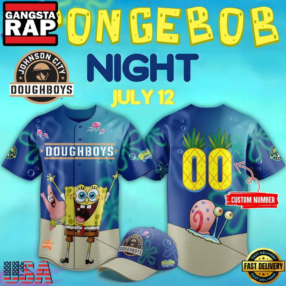 Johnson City Doughboys SpongeBob Night Limited Premium Edition Custom Baseball Jersey Johnson City Doughboys SpongeBob Night Limited Premium Edition Custom Baseball Jersey - Image 1