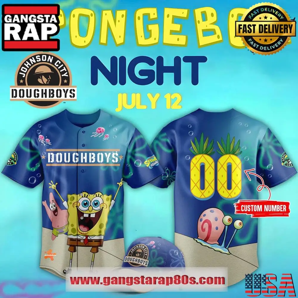 Johnson City Doughboys x SpongeBob Squarepants Night 2025 Custom Baseball Jersey Shirt