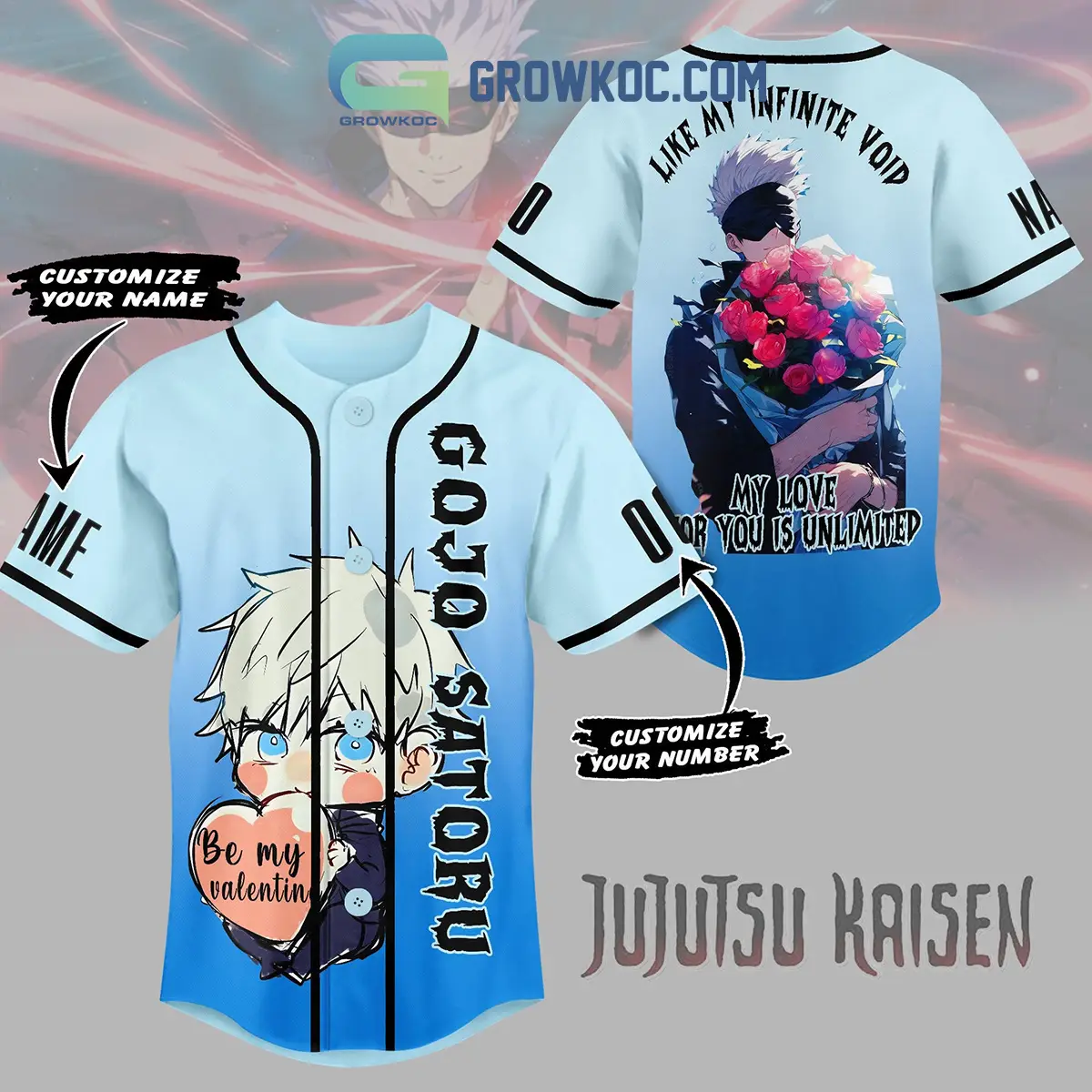 Jujutsu Kaisen Satoru Gojo Be My Valentine Personalized Baseball Jersey