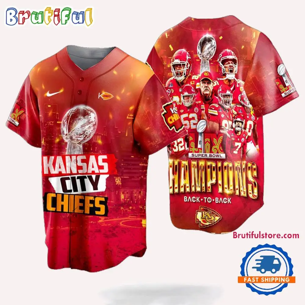 Kansas City Chiefs Back To Back Super Bowl LIX Champions Baseball Jerseys
