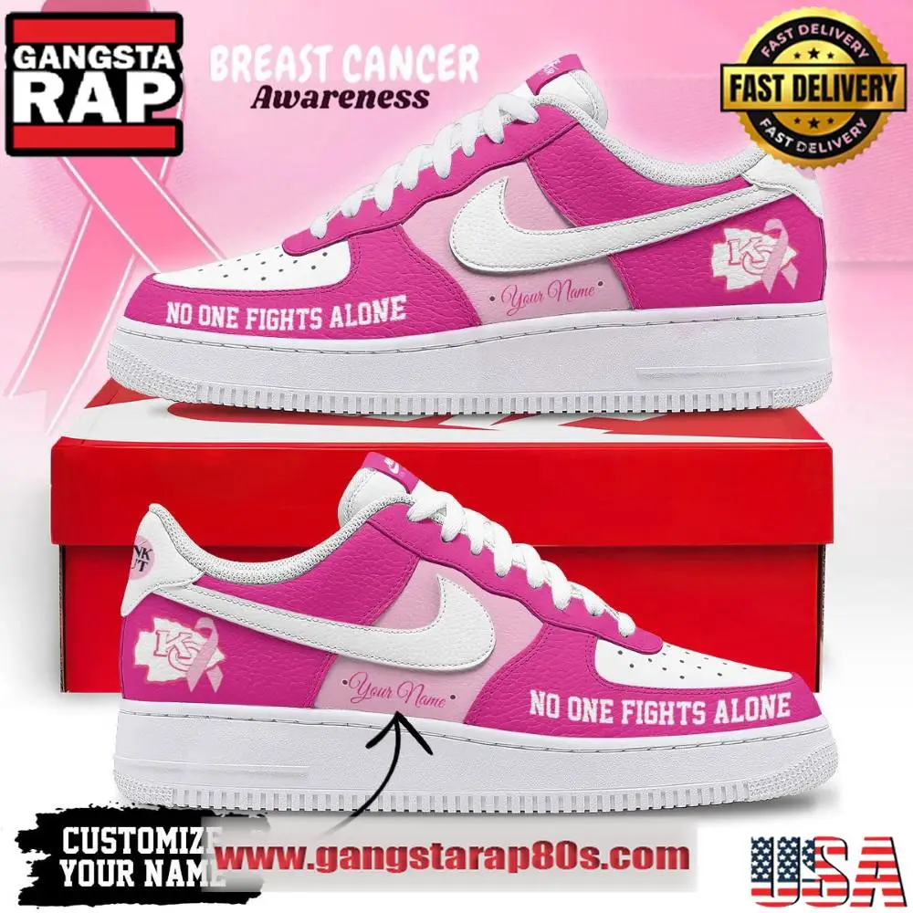 Kansas City Chiefs Breast Cancer Awareness October Custom Air Force 1 Running Sneakers Shoes Kansas City Chiefs Breast Cancer Awareness October Custom Air Force 1 Running Sneakers Shoes - Image 1