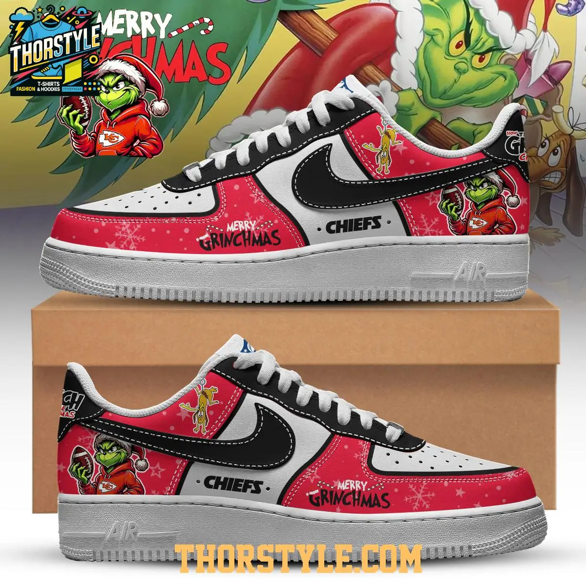 Kansas City Chiefs Merry Grichmas Grinch Stole Christmas Air Force 1 Shoes