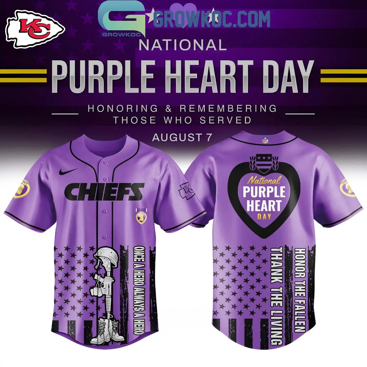 Kansas City Chiefs Purple Heart Day 2025 Baseball Jersey