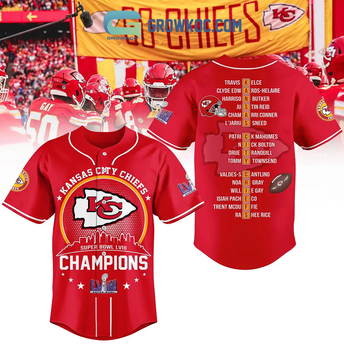 Kansas City Chiefs Super  Bowl LVIII Champions Baseball Jersey