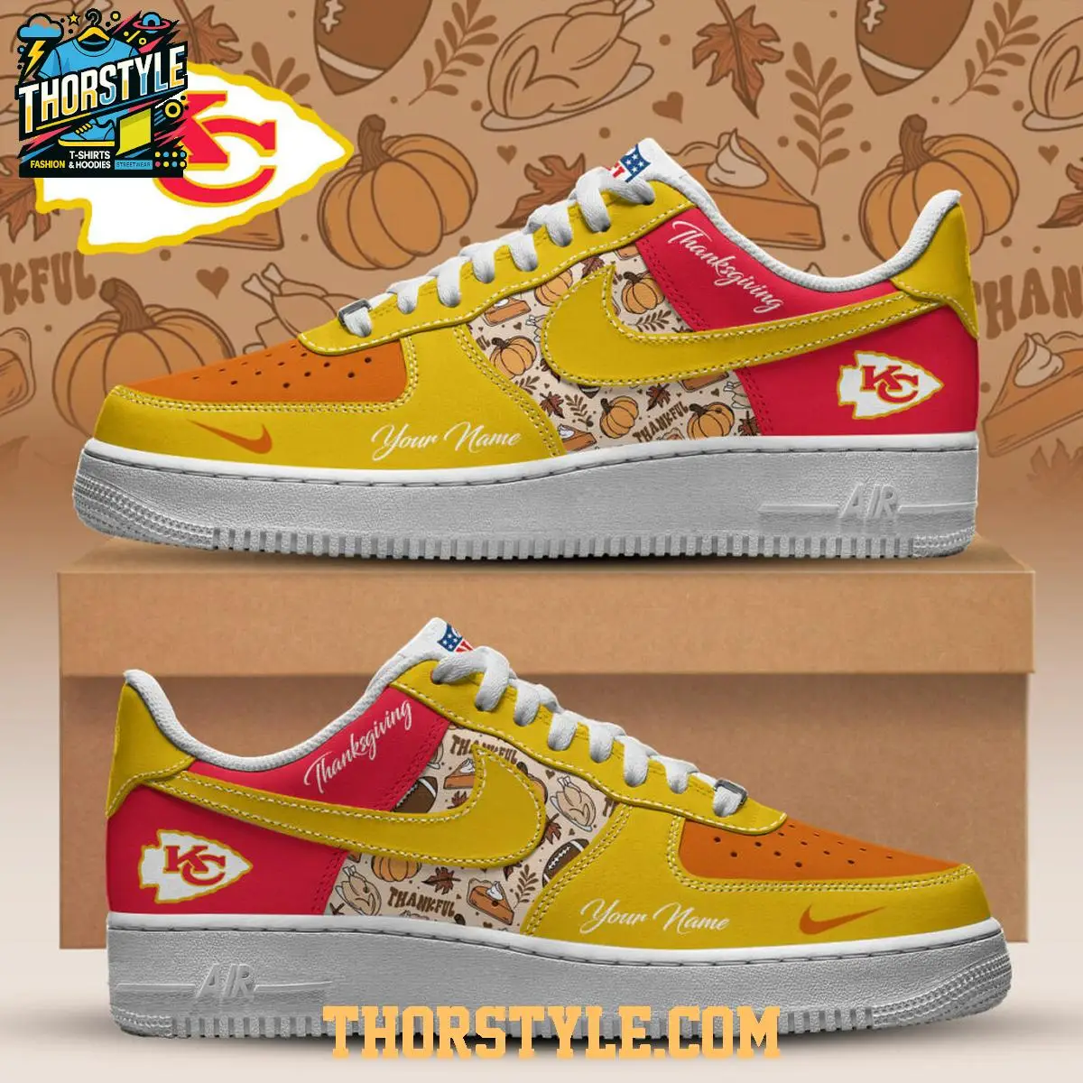 Kansas City Chiefs Thanksgiving Day 2025 Personalized Air Force 1 Shoes