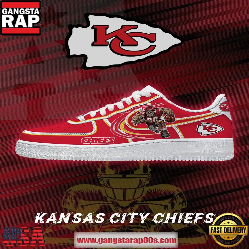 Kansas City Football NFL Team Logo Air Force 1 Sneakers Shoes Sneakers Kansas City Football NFL Team Logo Air Force 1 Sneakers Shoes Sneakers - Image 1