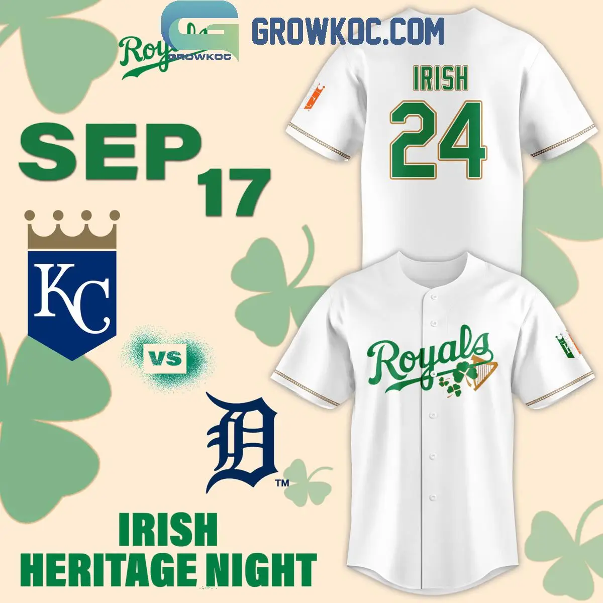 Kansas City Royals 2024 Irish Heritage Baseball Jersey