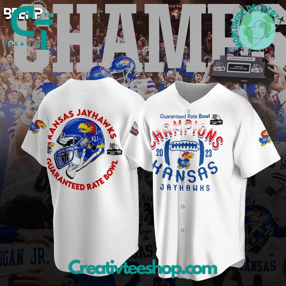 Kansas Jayhawks 2023 Guaranteed Rate Bowl Champions Baseball Jersey