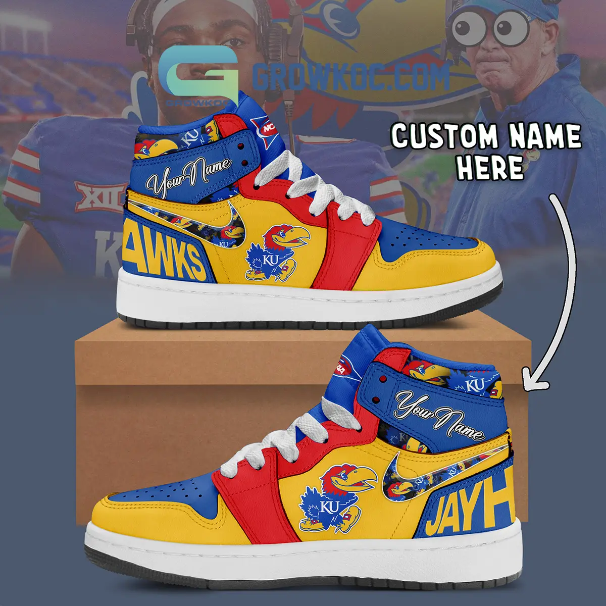 Kansas Jayhawks NCAA Personalized Air Jordan 1 Shoes