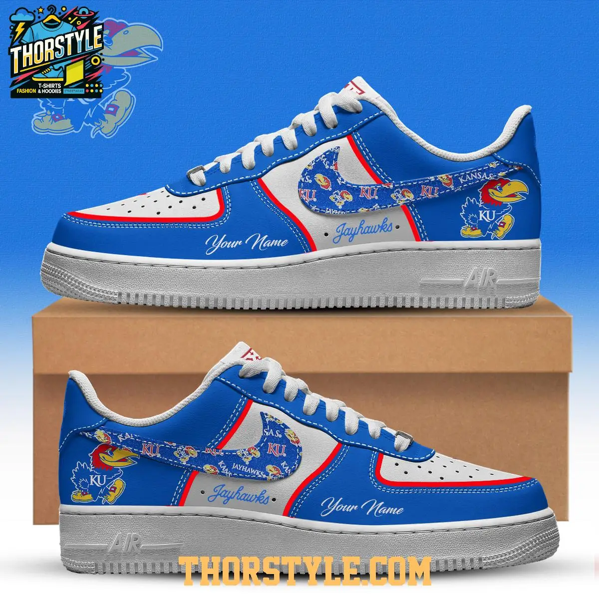 Kansas Jayhawks Rock Chalk Big 12 NCAA 2025 Personalized Air Force 1 Shoes Kansas Jayhawks Rock Chalk Big 12 NCAA 2025 Personalized Air Force 1 Shoes - Image 1