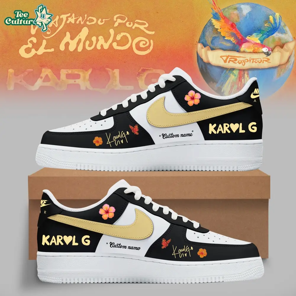 Karol G Viajando Por El Mundo Tropitour Midnight Gold Low AF1 Sneaker Karol G Viajando Por El Mundo Tropitour Midnight Gold Low AF1 Sneaker - Image 1