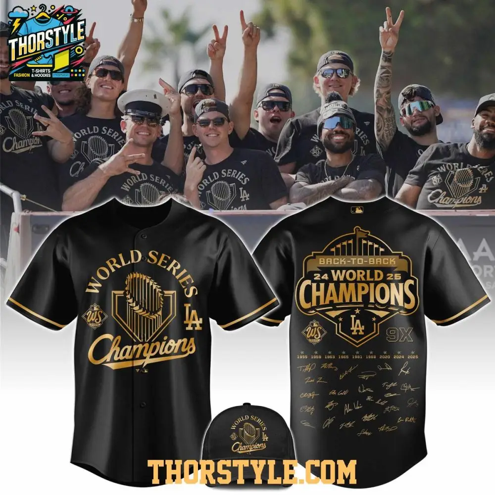 La Dodgers Champions World Series 2025 All Black Baseball Jersey