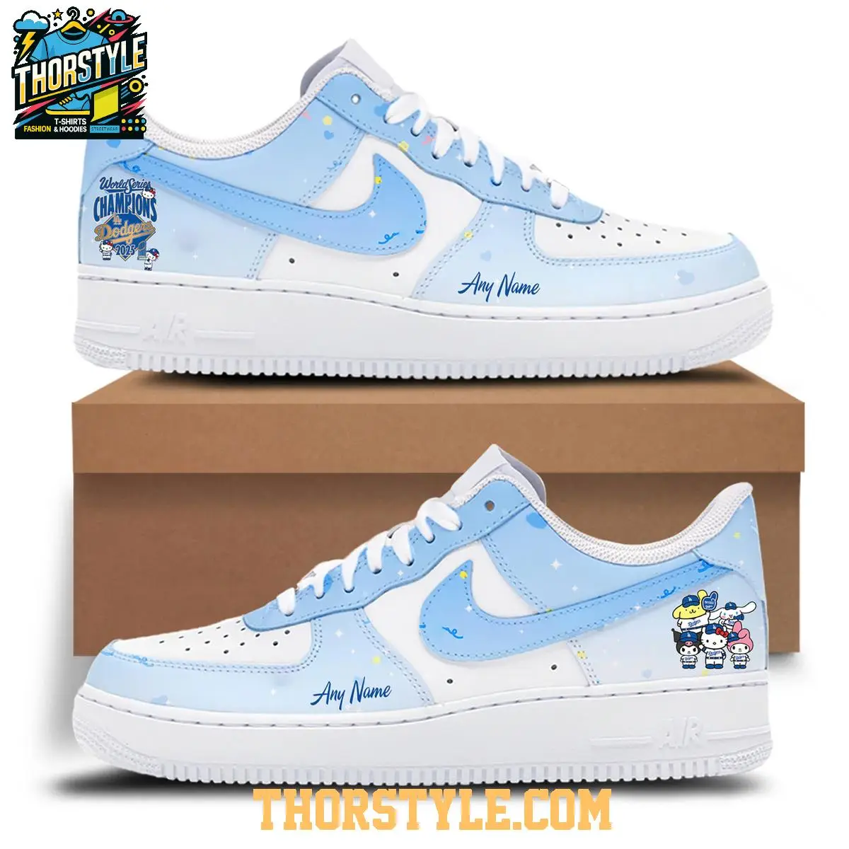 LA Dodgers World Series 2025 Hello Kitty Dreamy Blue Air Force 1 Shoes