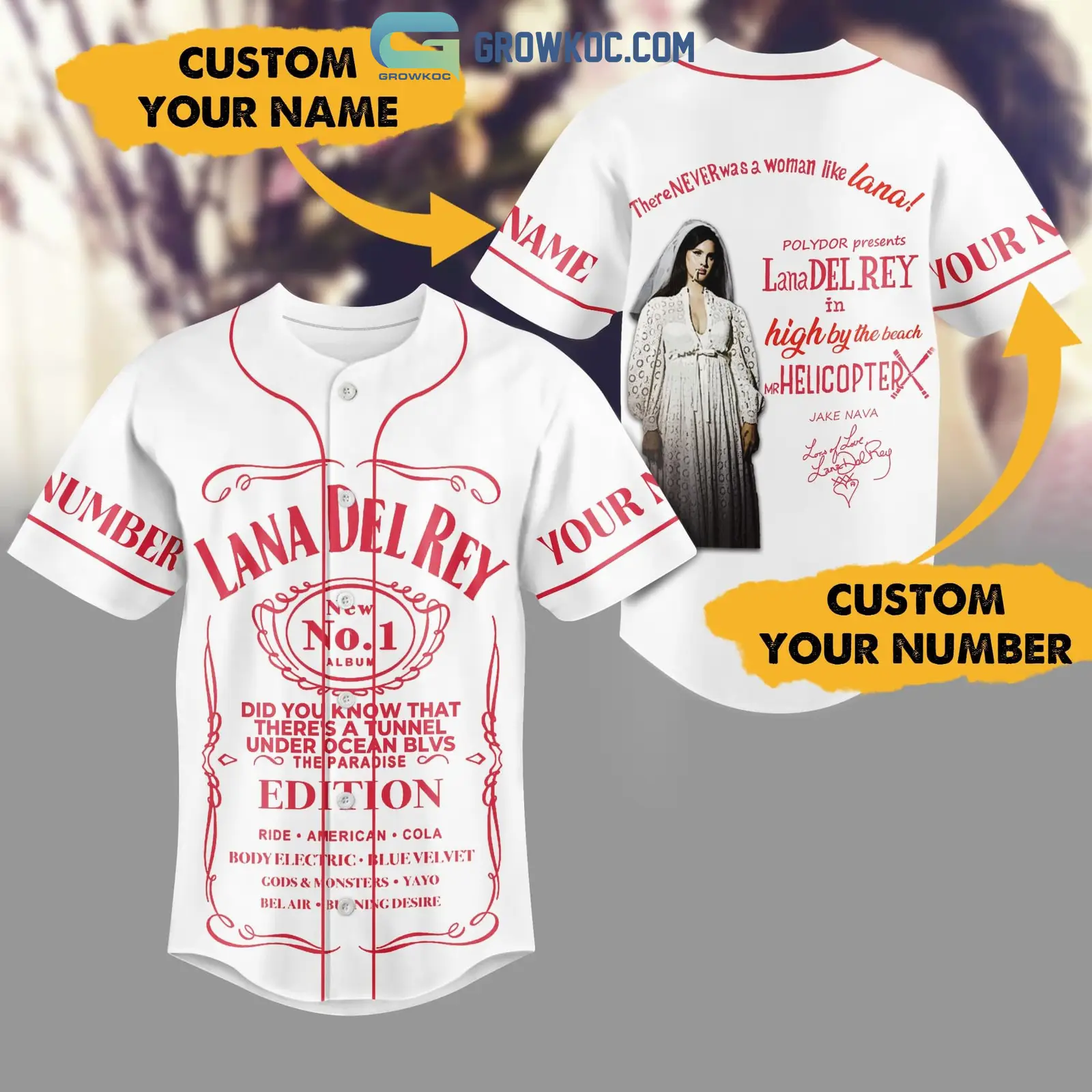 Lana Del Rey In High By The Beach With Mr Helicopter White Design Personalized Baseball Jersey
