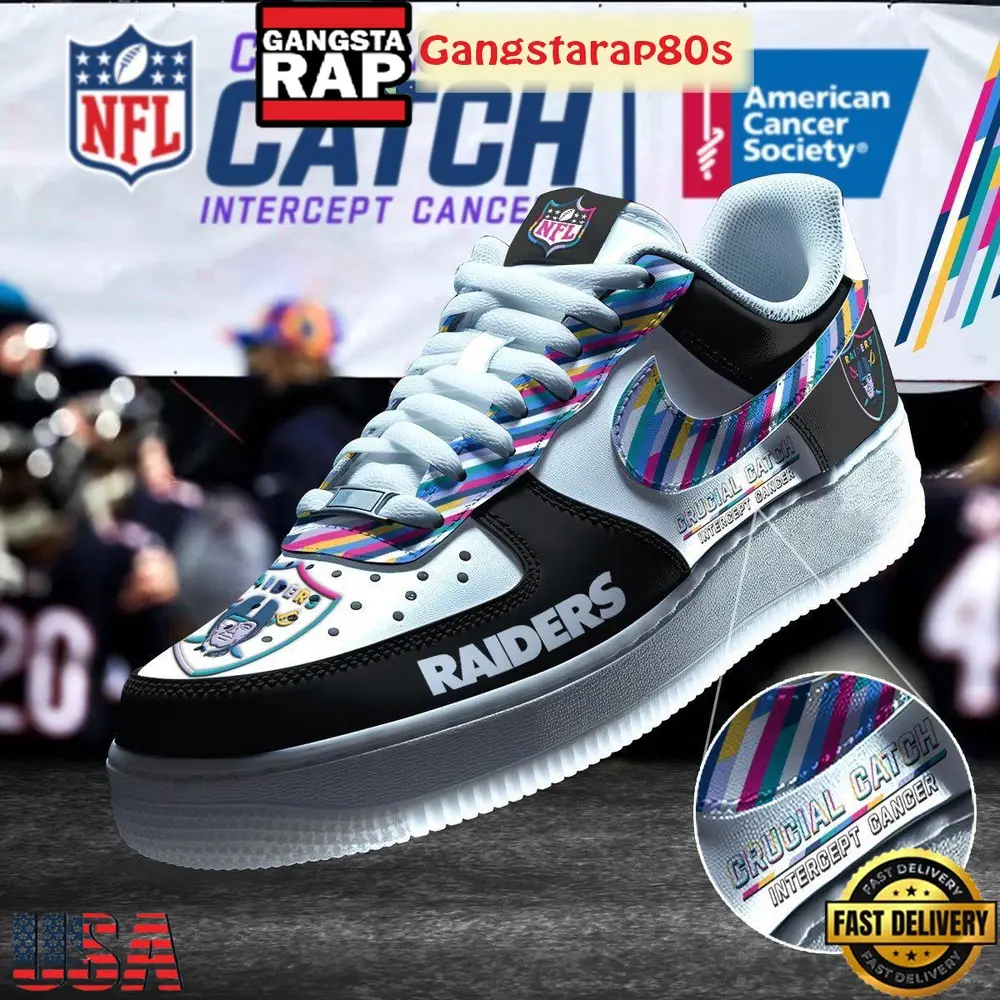 Las Vegas Raiders Crucial Catch Intercept Cancer Air Force 1 Sneakers Shoes Las Vegas Raiders Crucial Catch Intercept Cancer Air Force 1 Sneakers Shoes - Image 1