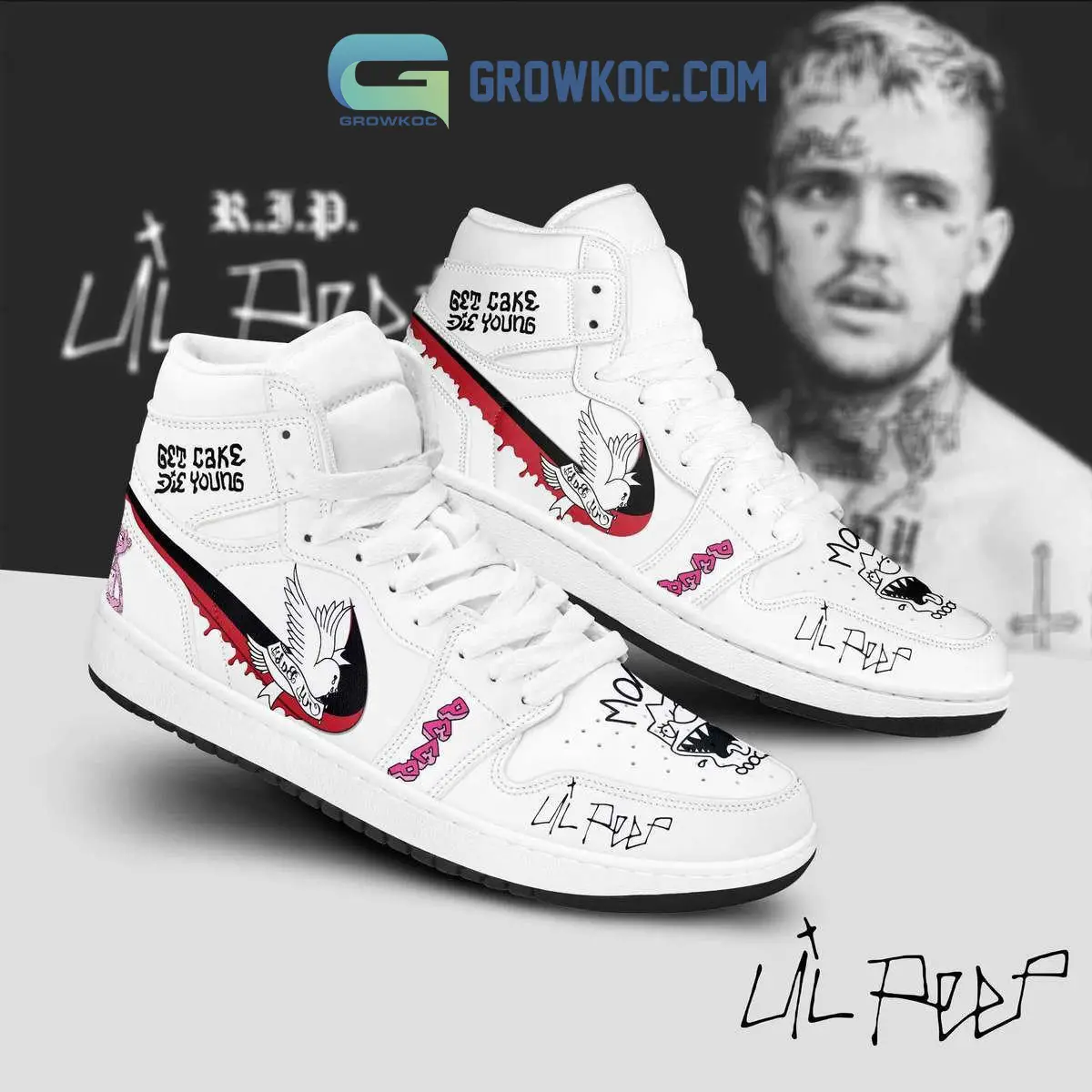 Lil Peep Get Cake Die Young Air Jordan 1 Shoes White Lace