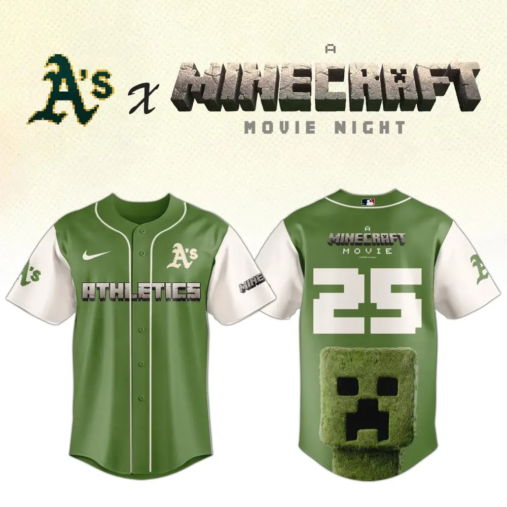 Limited Edition A'S X Minecraft Baseball Jersey – Ultimate Fan Gear For Game & Movie Night!