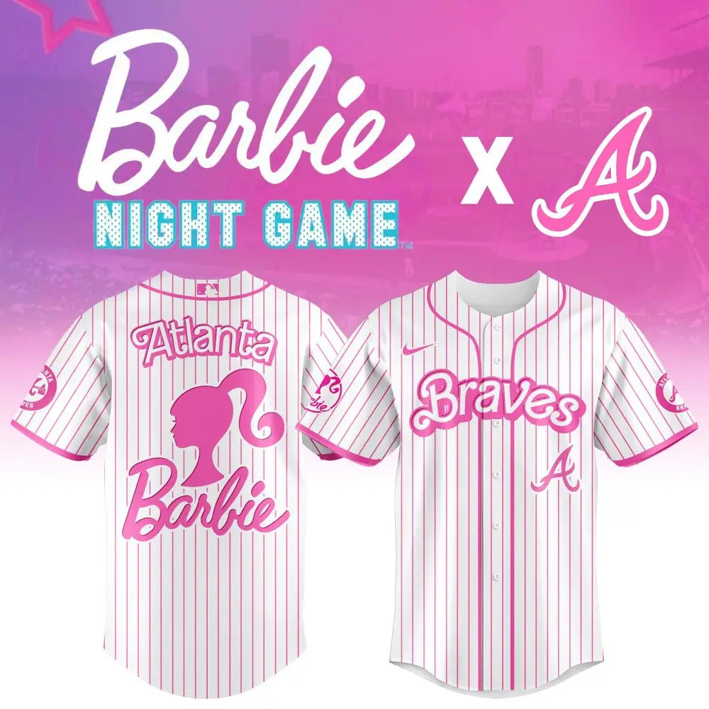 Limited Edition Barbie X Braves Pink Striped Jersey - Stylish Atlanta Night Game Gear